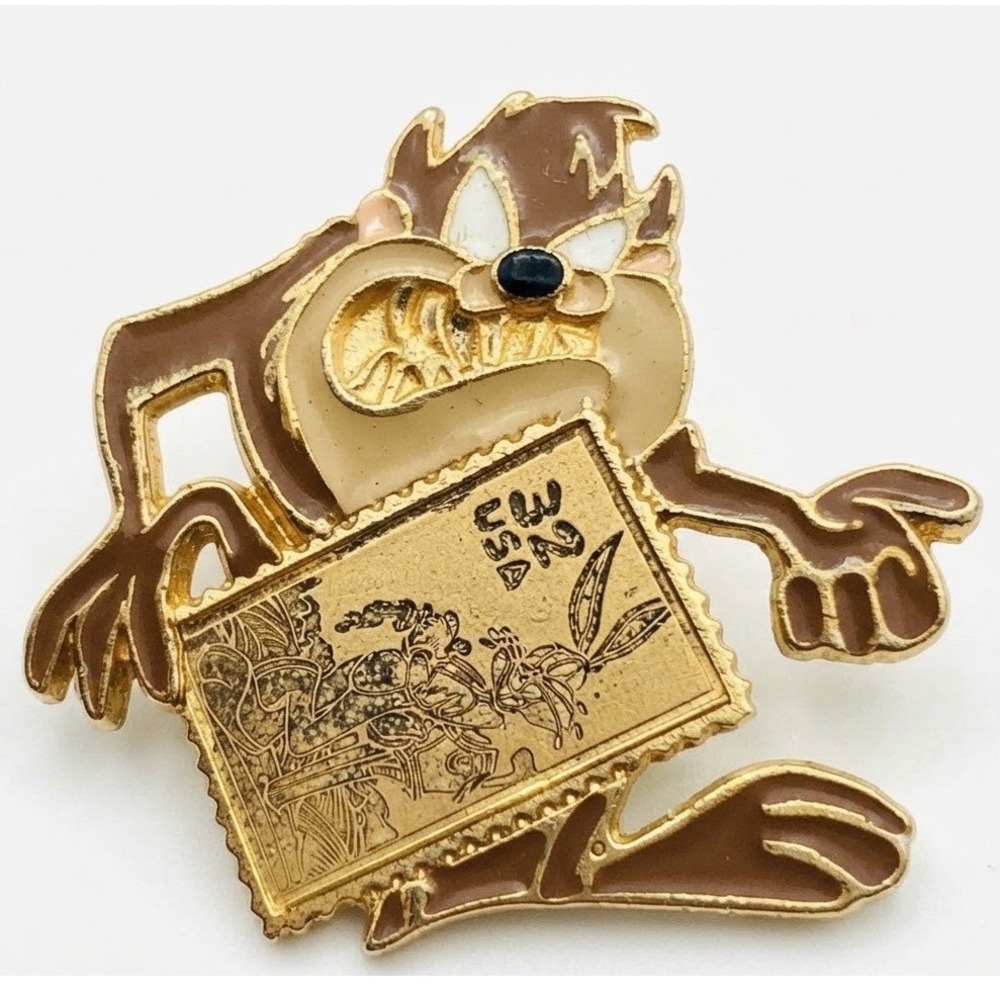 Vintage 1997 Looney Tunes Taz Tasmanian Devil 32 Cent Stamp Enamel Pin USA